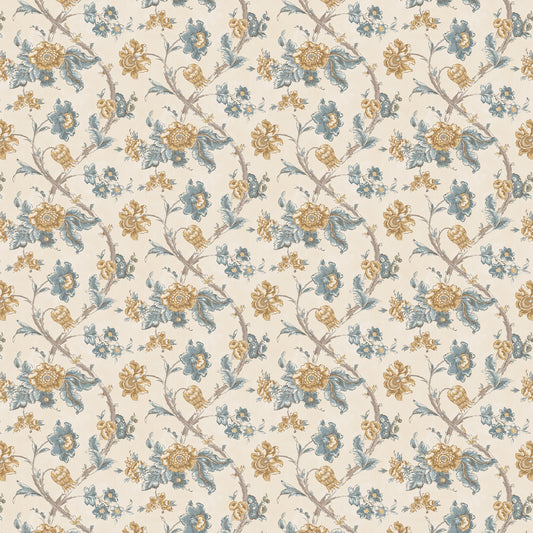 Rosa Antique Yellow/Blue Wide-Width Wallpaper