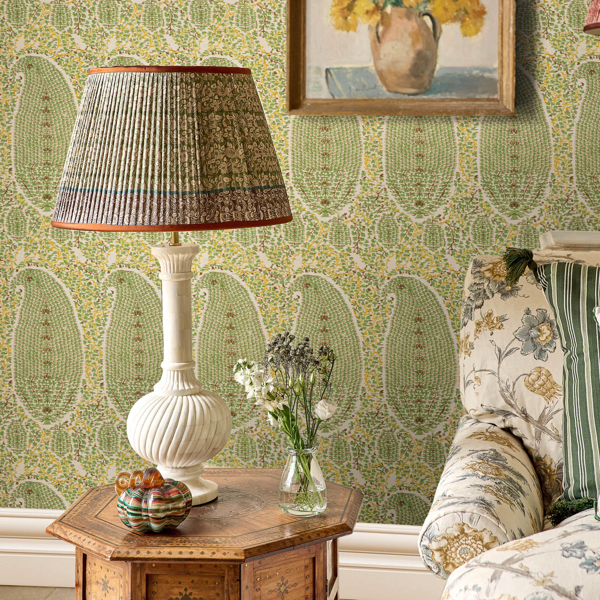 Evora Green/Chocolate Pleated Lampshade