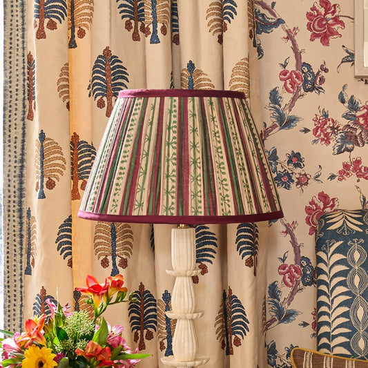 Taara Stripe Pleated Silk Lampshade with Burgundy Trim