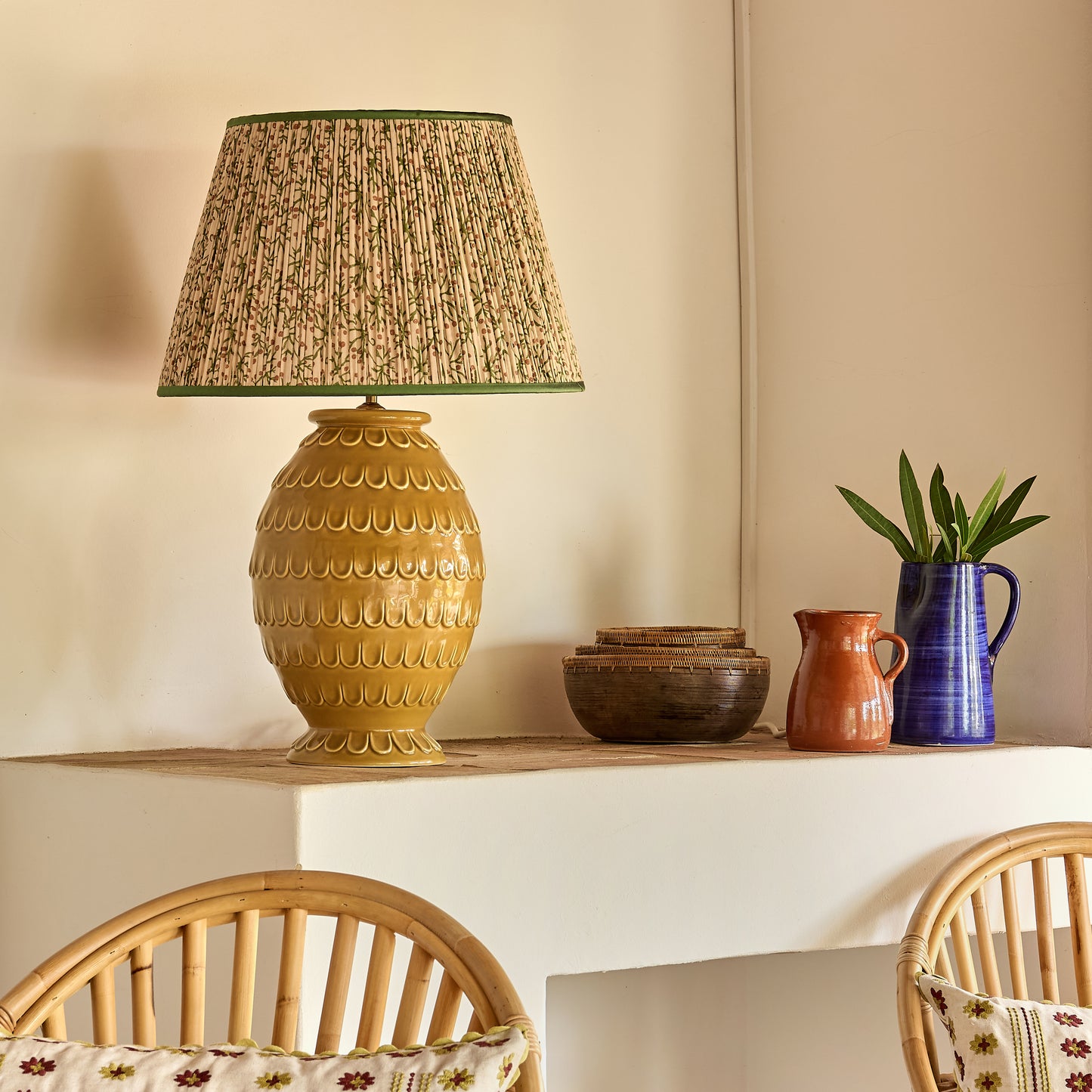 Green/Cinnamon Juniper Pleated Lampshade with Green Trim