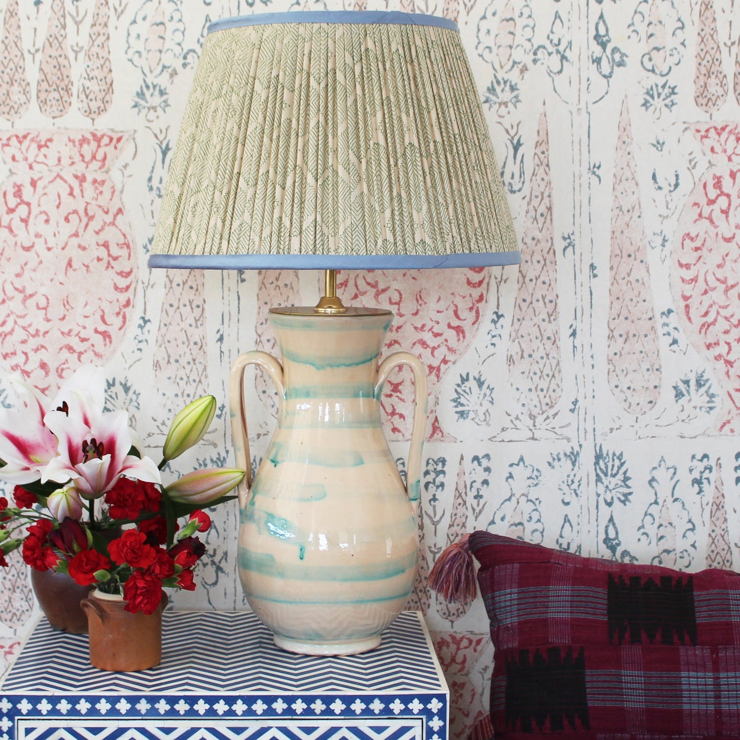 Tangier Aqua Stripe Ceramic Lamp Base
