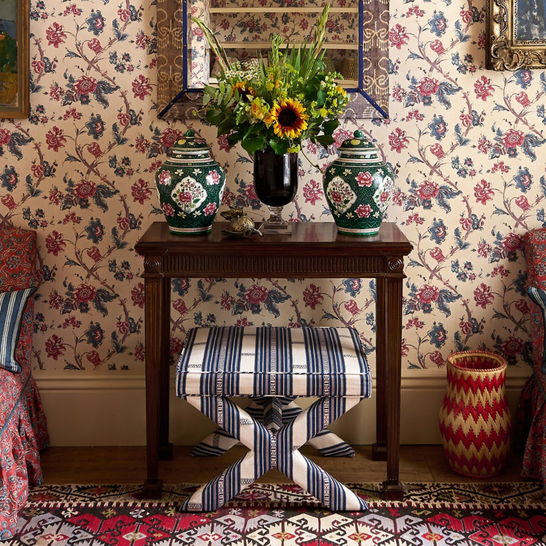 Tavira Stripe Indigo/Red Fabric