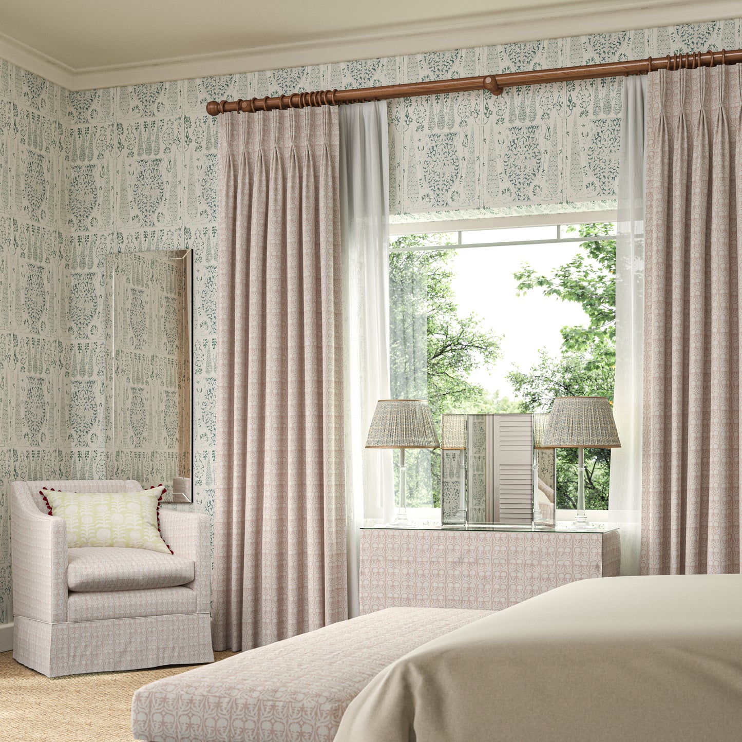Vasari Duck Egg/Grey Wide-Width Wallpaper