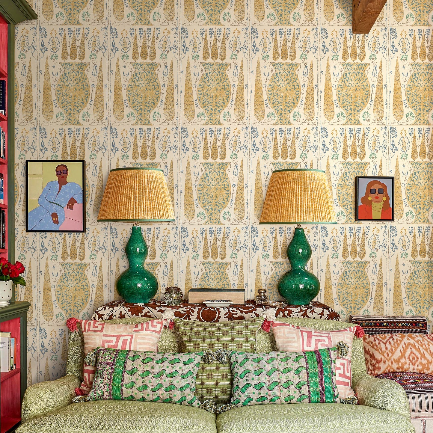 Vasari Saffron/Blue Wide-Width Wallpaper