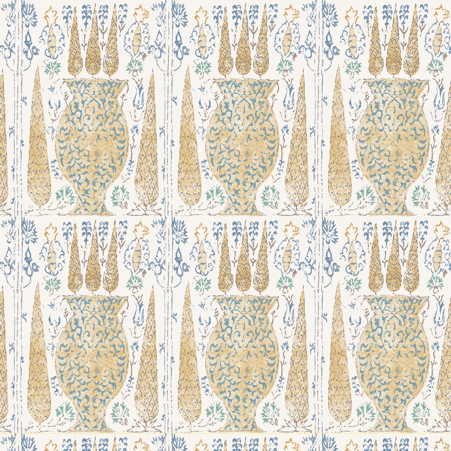 Vasari Saffron/Blue Wide-Width Wallpaper