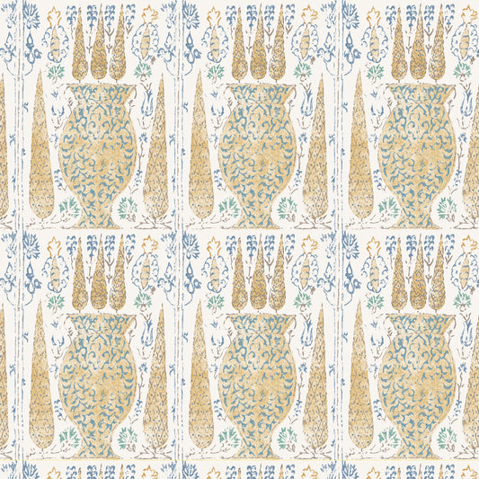 Vasari Saffron/Blue Wide-Width Wallpaper