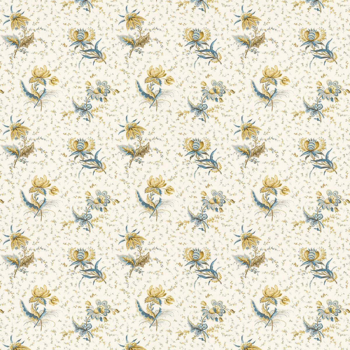 Thistle Flower Performance Blue/Yellow Fabric Sample — full width