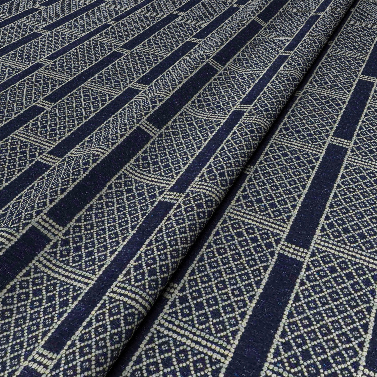 Stripe & Diamonds Indigo Fabric