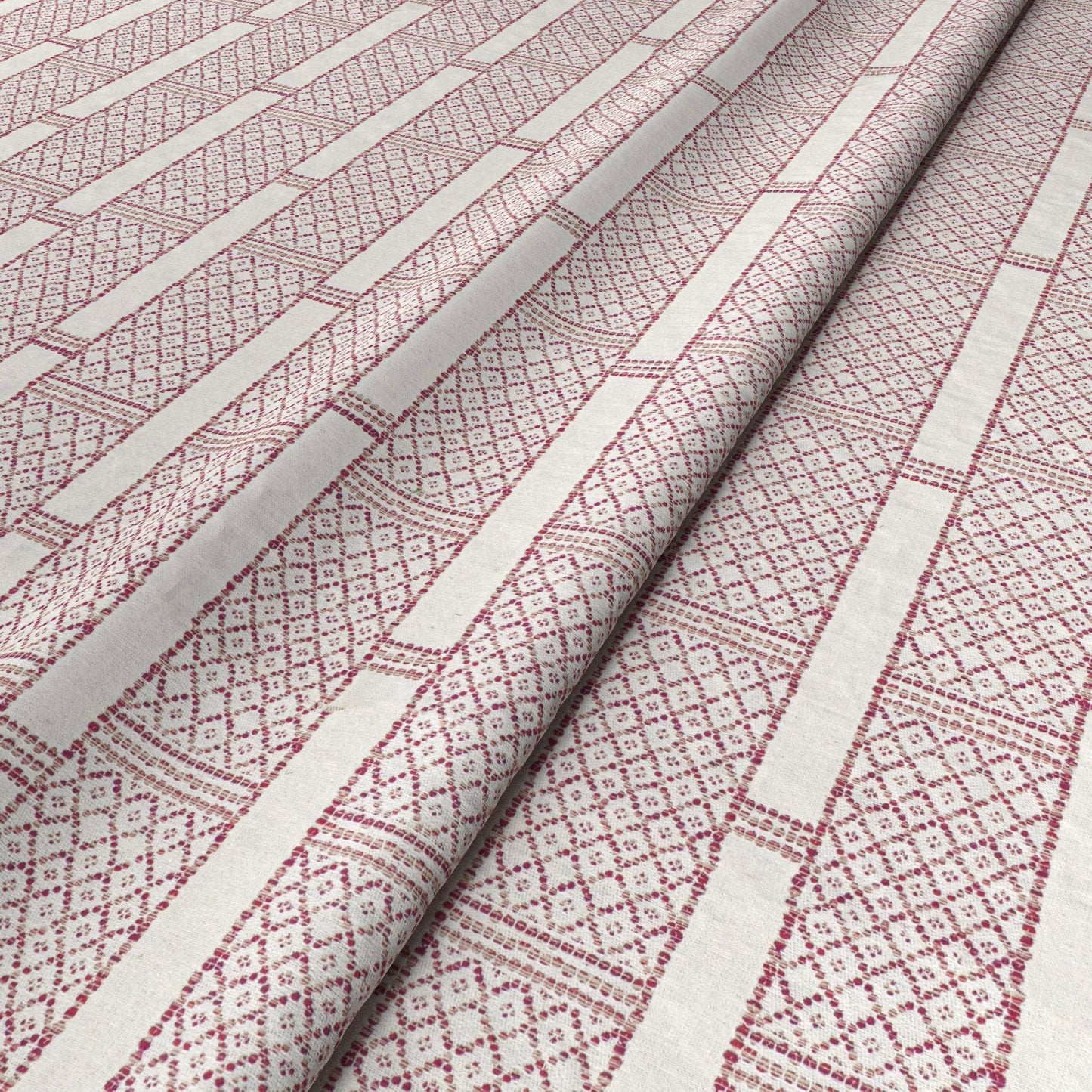 Stripe & Diamonds Cream/Pink Fabric