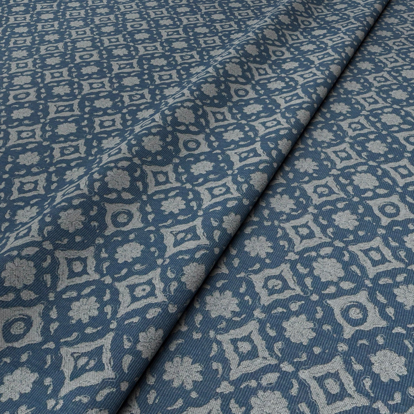 Floral Tile Blue Fabric