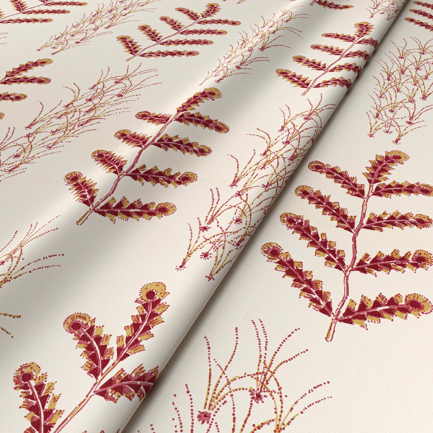 Madras Leaf Raspberry Fabric