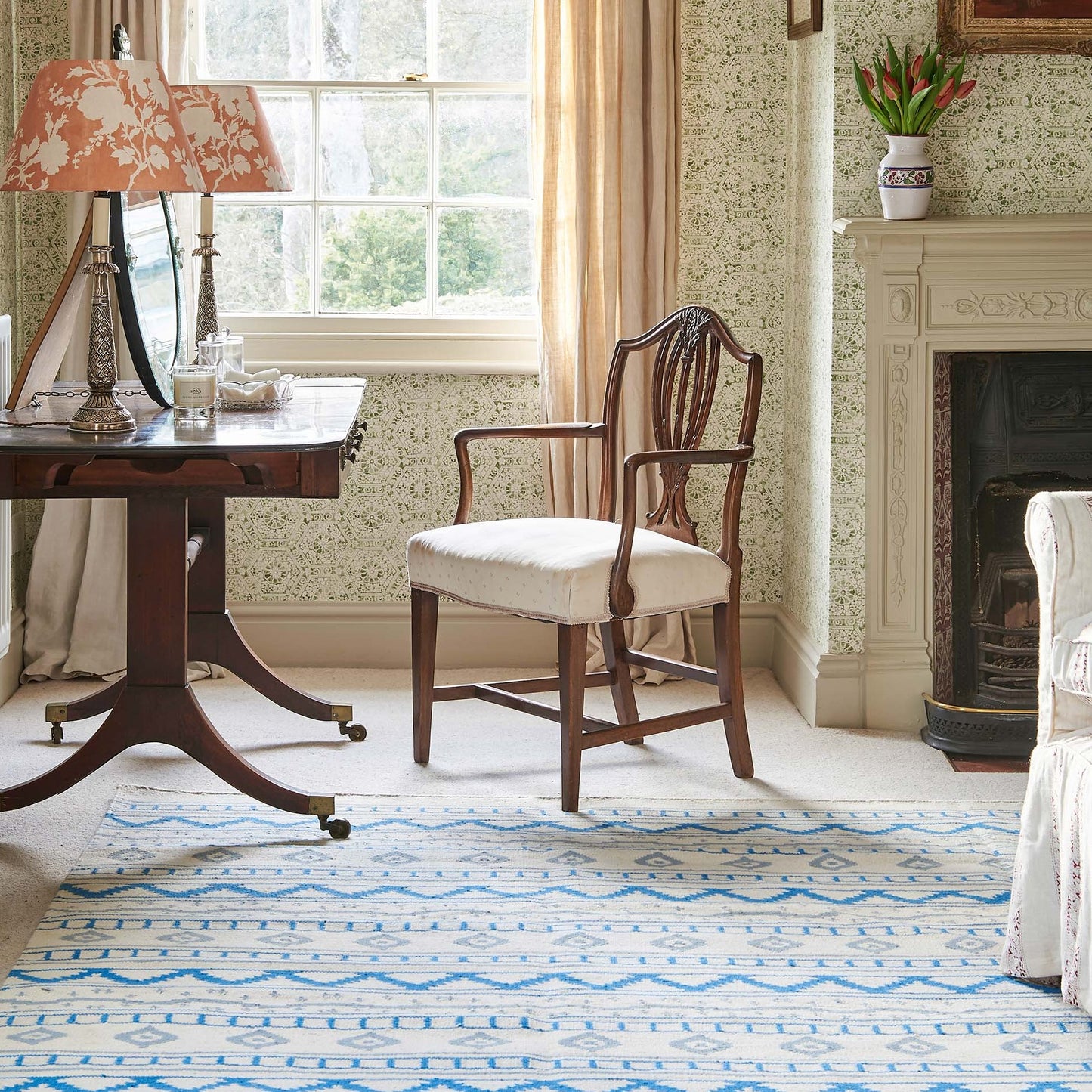 Blue on White Azteca Rug