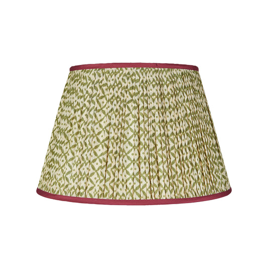 Green Trellis Pleated Silk Lampshade with Burgundy Trim