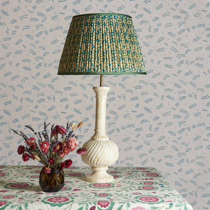 Green and Turquoise Chunky Flower Pleated Silk Lampshade with Green Trim