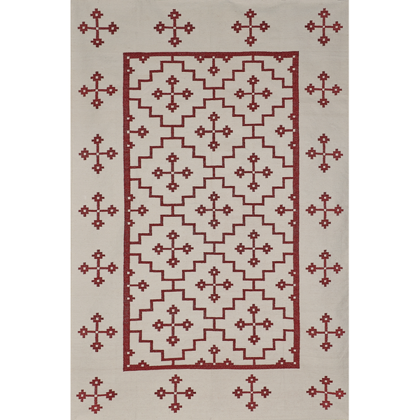Red on White Geometric Rug – Penny Morrison