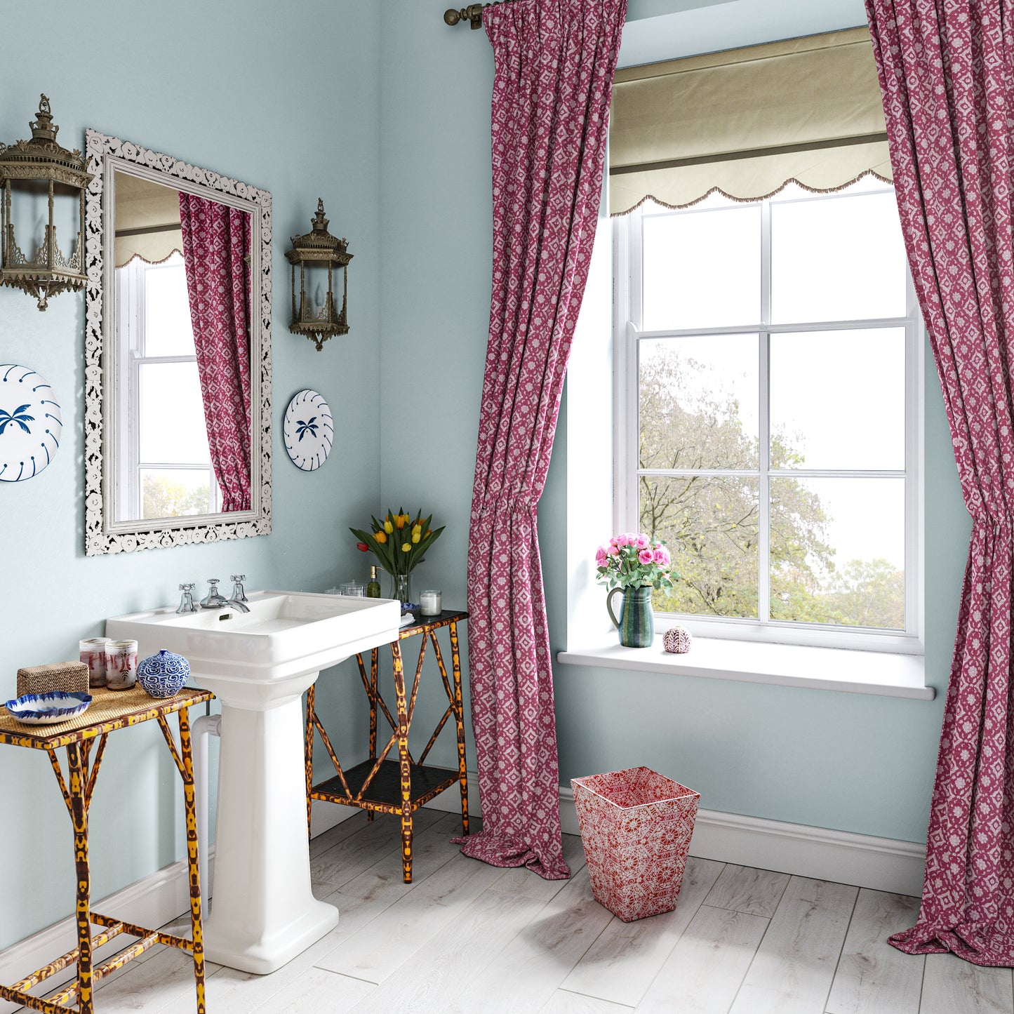 Floral Tile Pink Fabric