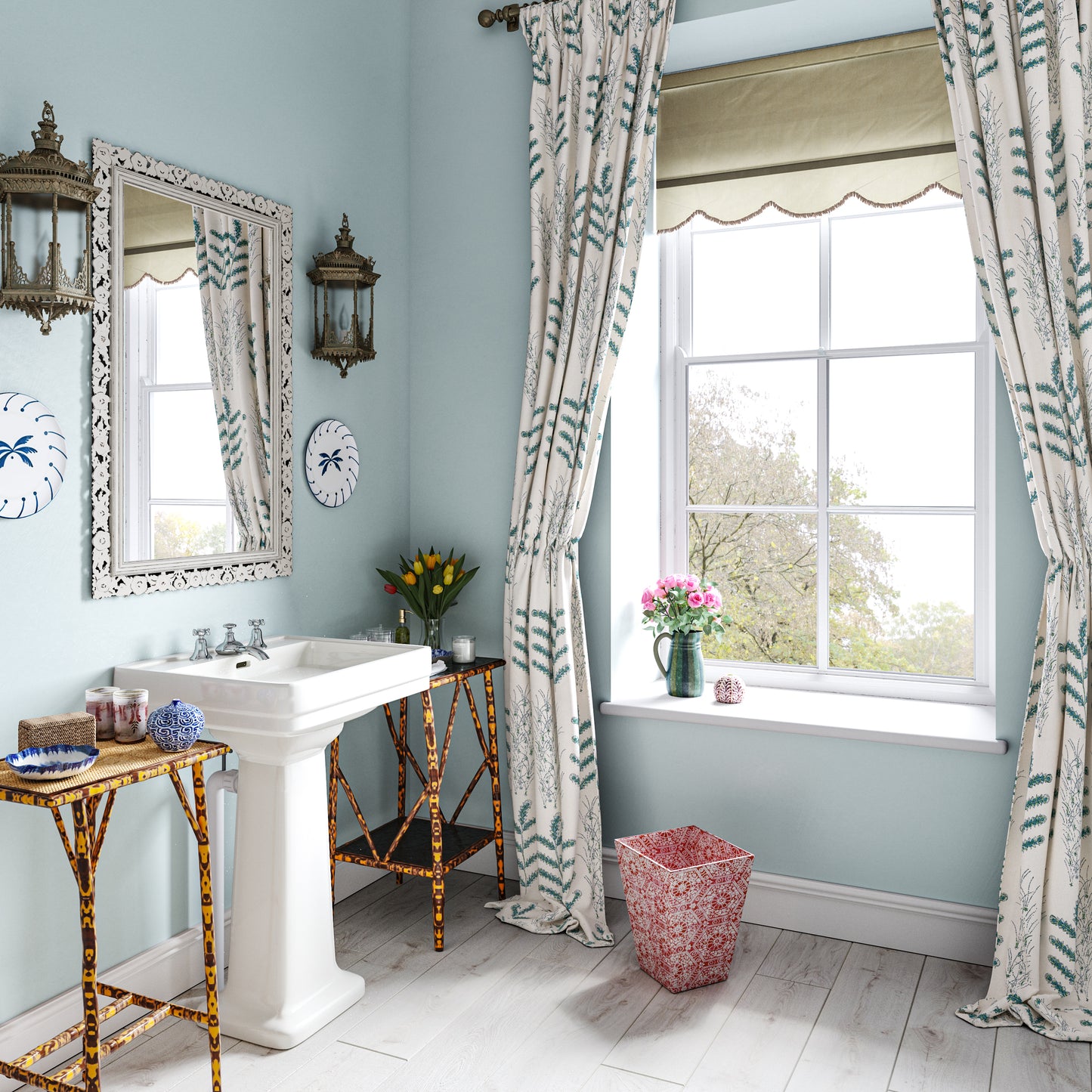 Madras Leaf Teal Fabric